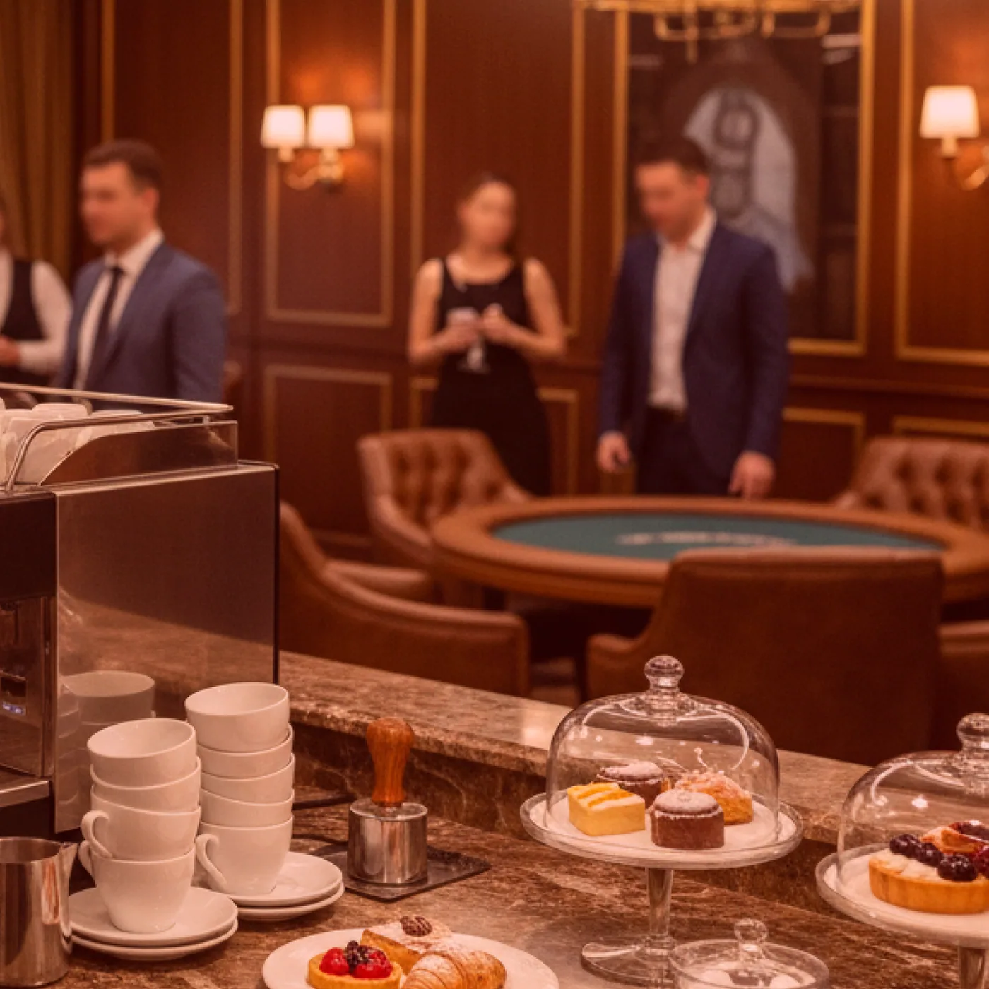 Tea poured at the counter before the tables properly fill.